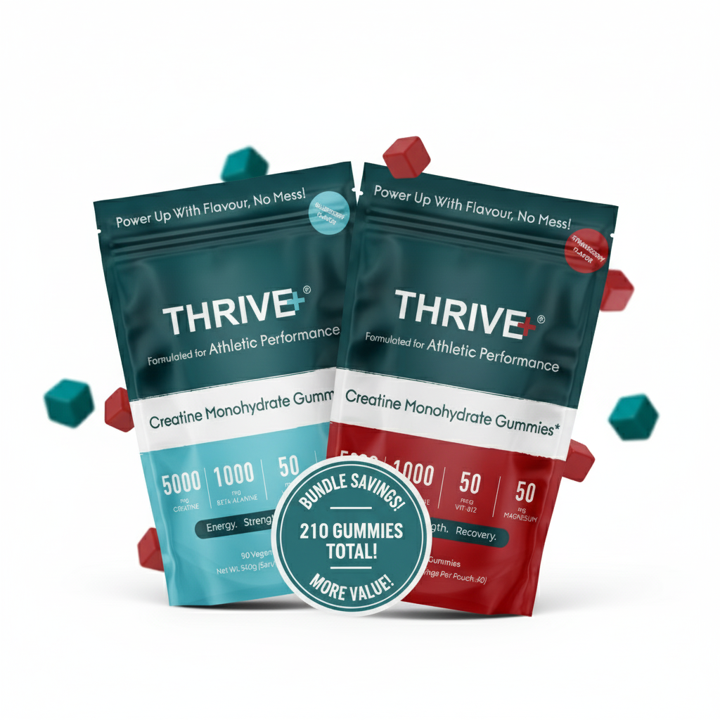 THRIVE+ blueberry and strawberry creatine gummies bundle pack