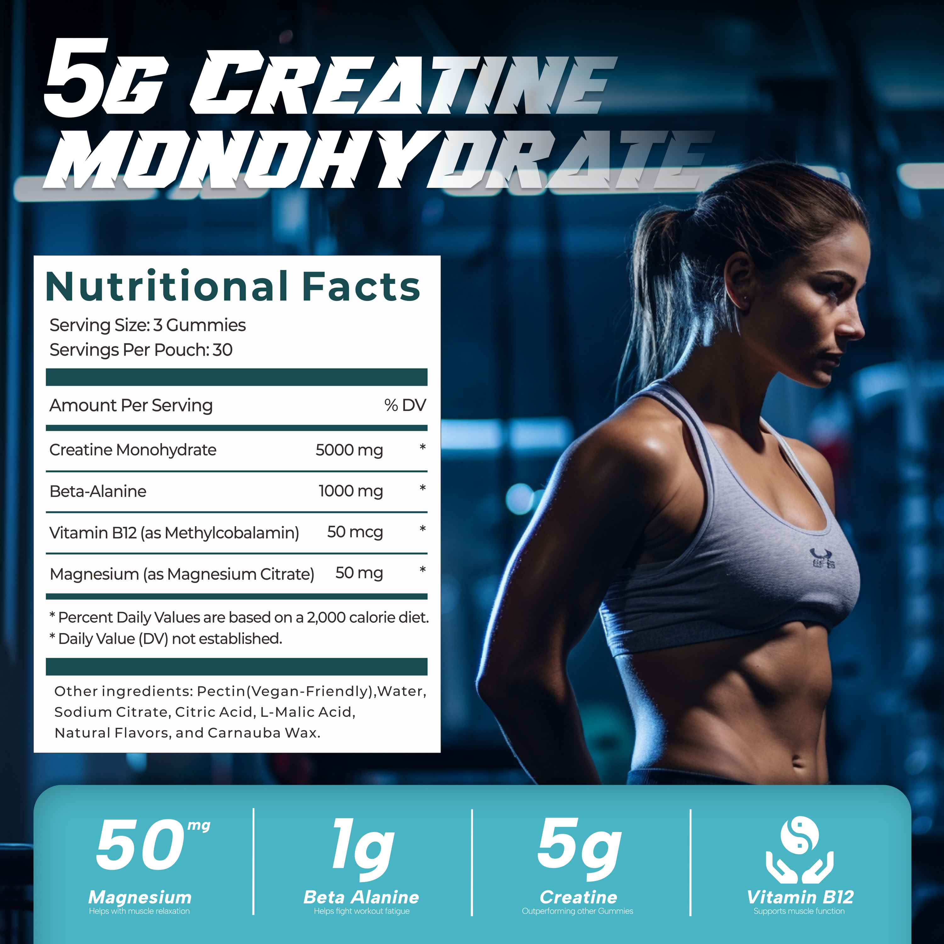 THRIVE+ creatine gummies nutrition facts with 5g creatine