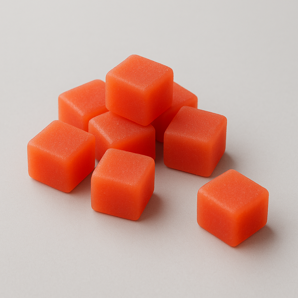 Close-up of THRIVE+ strawberry creatine gummy cubes